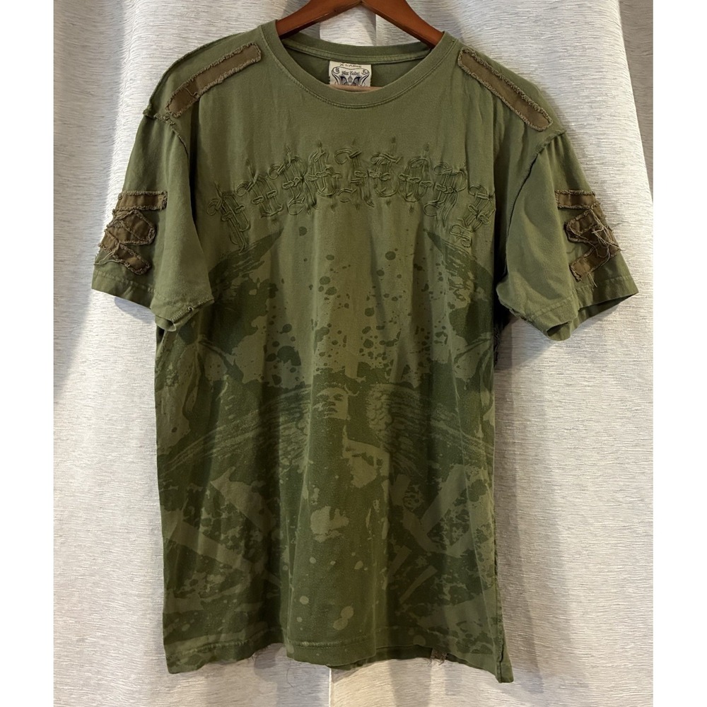 Blac Label Gothic Grunge Graphic Olive Green T-Shirt Size XL Distressed